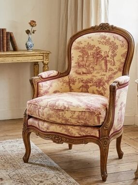 Vintage French Toal de Jouy Fabric – Burgundy & Cream